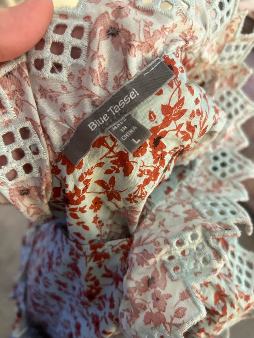 Blue Tassel Floral Eyelet Top in Rust and Cream